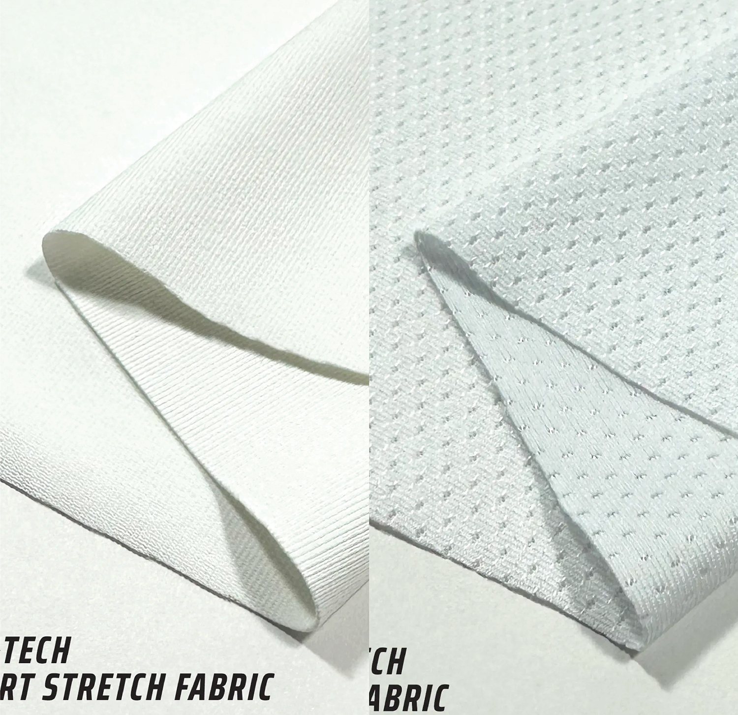 Comfort-Stretch 215 - 85/15 with Pindot Fabric - 92/8 Poly/Spandex Pindot Mesh 150 GSM sides fabric texture and appearance