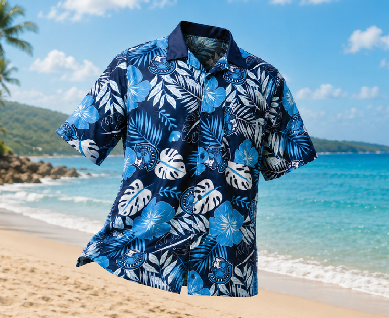 Beach Shirt (Short Sleeve Full Button Tech - Camp Style Collar) — custom swim & surf uniform
