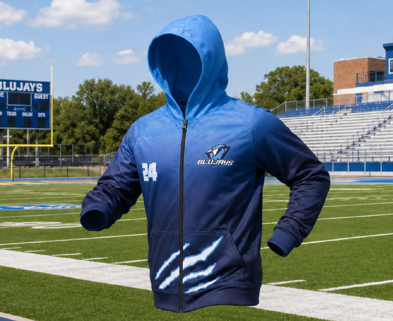 Full-Zip Hooded Warm-Up Jacket — custom warm up gear uniform